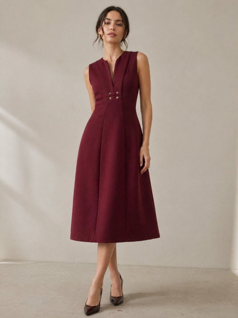 Calvin Klein Women's Burgundy Sleeveless Midi Dress, 8 (M)